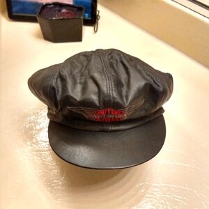 Harley-Davidson Vintage Black Leather Cap with Red Logo